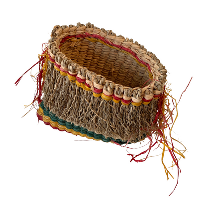 PAULA SAVAGE - Moa Island | 'Reggae Night Basket #358' | Woven rafia + jute | 18 x 20 cm