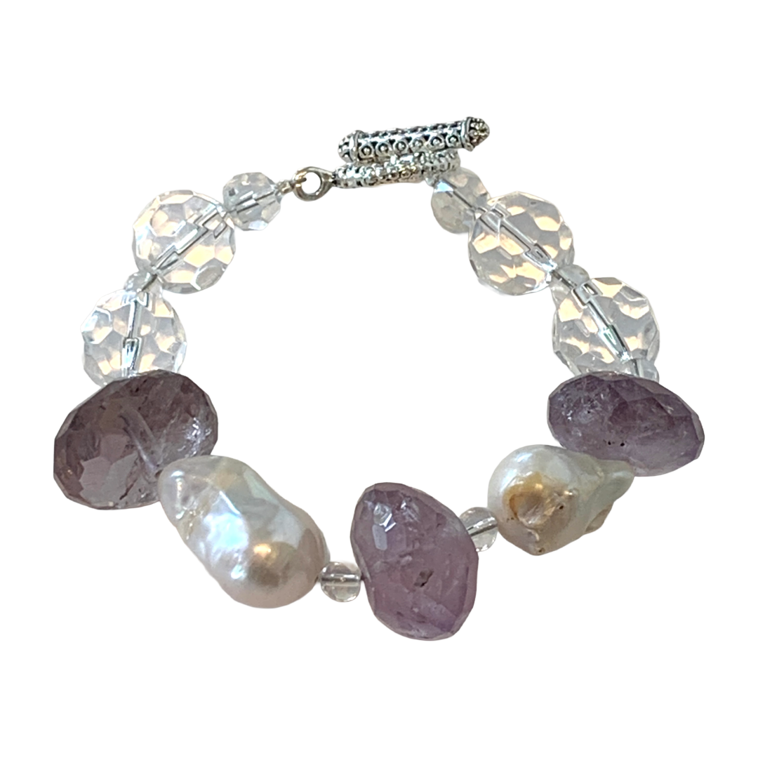 PEARL AND SALTY PLUM | ‘Amethyst Crystal Bracelet’ | Amethyst / freshwater pearls