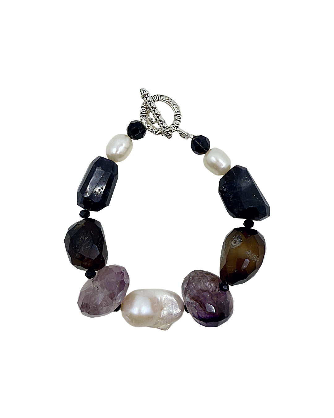 PEARL AND SALTY PLUM | ‘Amethyst and Iolite Bracelet’ | Amethyst / freshwater pearls / spinel / iolite