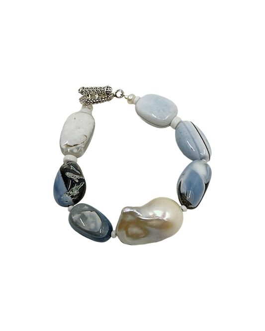 PEARL AND SALTY PLUM | ‘Bluestone Bracelet’ | Bluestone / Baroque freshwater pearls