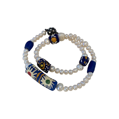 PEARL AND SALTY PLUM | ‘Wrap Around Pearl Bracelet’ | krobo beads / baroque freshwater pearls