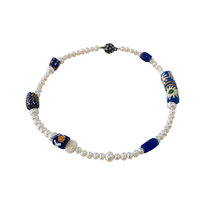 PEARL AND SALTY PLUM | ‘Wrap Around Pearl Bracelet’ | krobo beads / baroque freshwater pearls