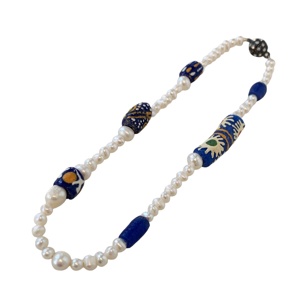 PEARL AND SALTY PLUM | ‘Wrap Around Pearl Bracelet’ | krobo beads / baroque freshwater pearls