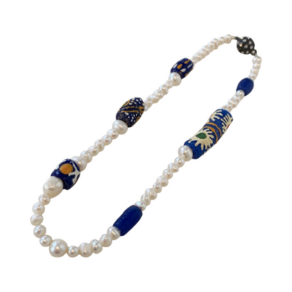 PEARL AND SALTY PLUM | ‘Wrap Around Pearl Bracelet’ | krobo beads / baroque freshwater pearls