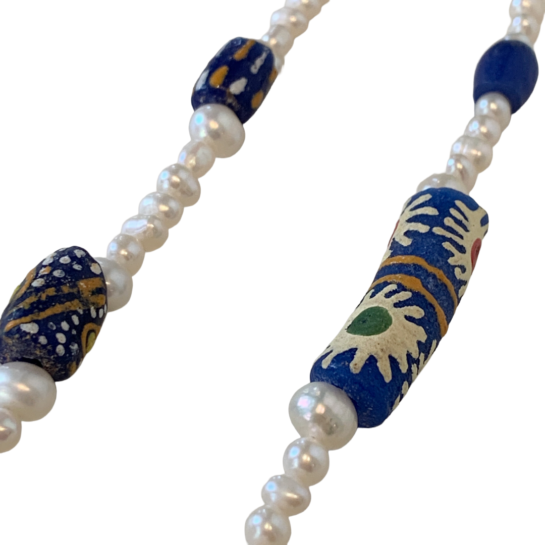 PEARL AND SALTY PLUM | ‘Wrap Around Pearl Bracelet’ | krobo beads / baroque freshwater pearls