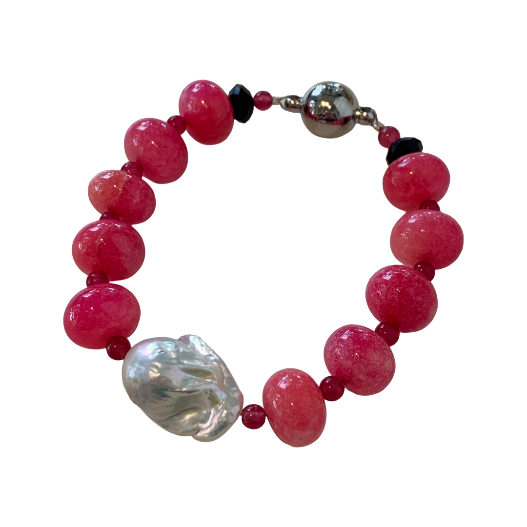 PEARL AND SALTY PLUM | ‘Ruby and Pearl Bracelet’ | ruby + krobo beads / baroque freshwater pearl