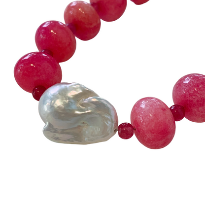 PEARL AND SALTY PLUM | ‘Ruby and Pearl Bracelet’ | ruby + krobo beads / baroque freshwater pearl