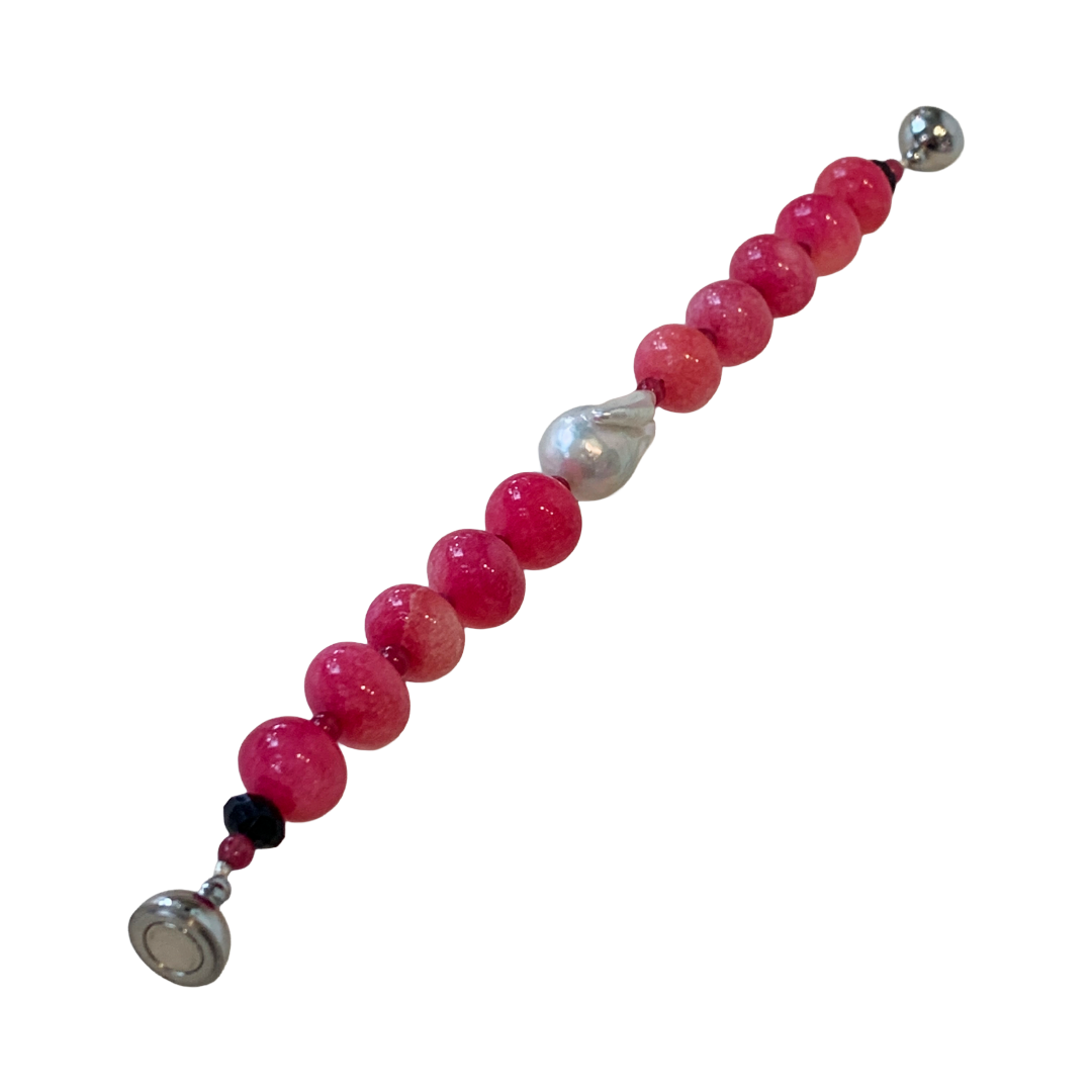 PEARL AND SALTY PLUM | ‘Ruby and Pearl Bracelet’ | ruby + krobo beads / baroque freshwater pearl