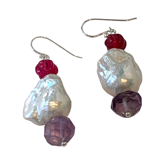 PEARL AND SALTY PLUM | ‘Baroque Pearl earrings | Amethyst / Baroque Freshwater Pearls