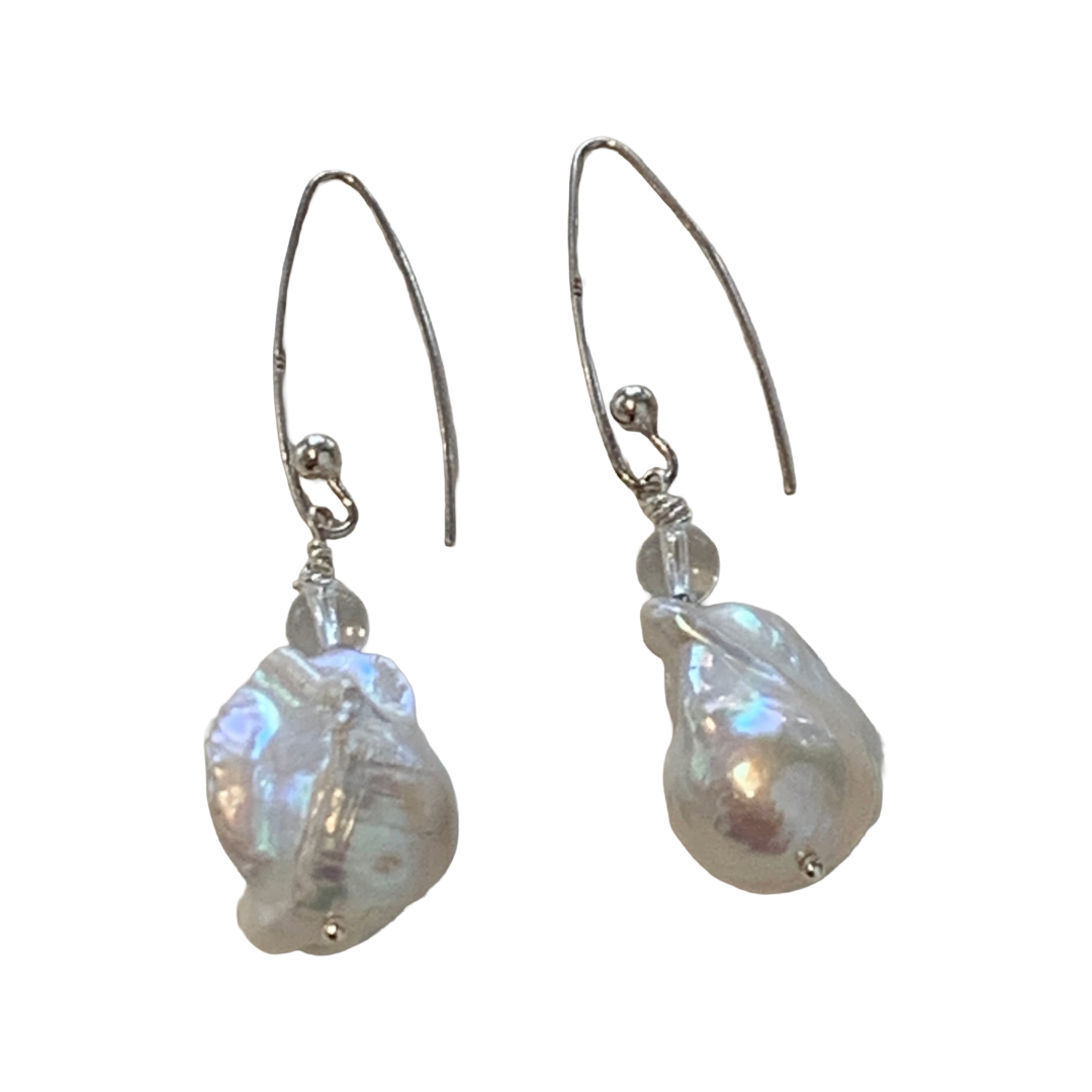 PEARL AND SALTY PLUM | ‘Baroque Pearl Drop Earrings' | Baroque Freshwater Pearls | long wire drop findings