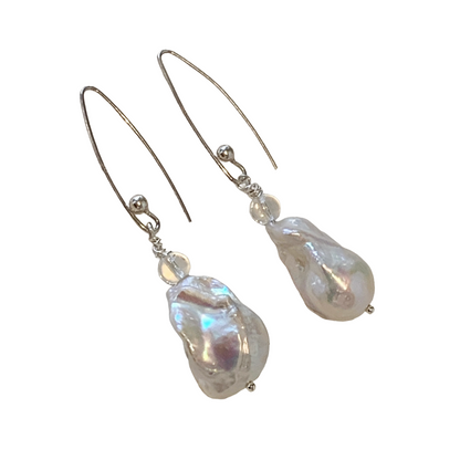 PEARL AND SALTY PLUM | ‘Baroque Pearl Drop Earrings' | Baroque Freshwater Pearls | long wire drop findings