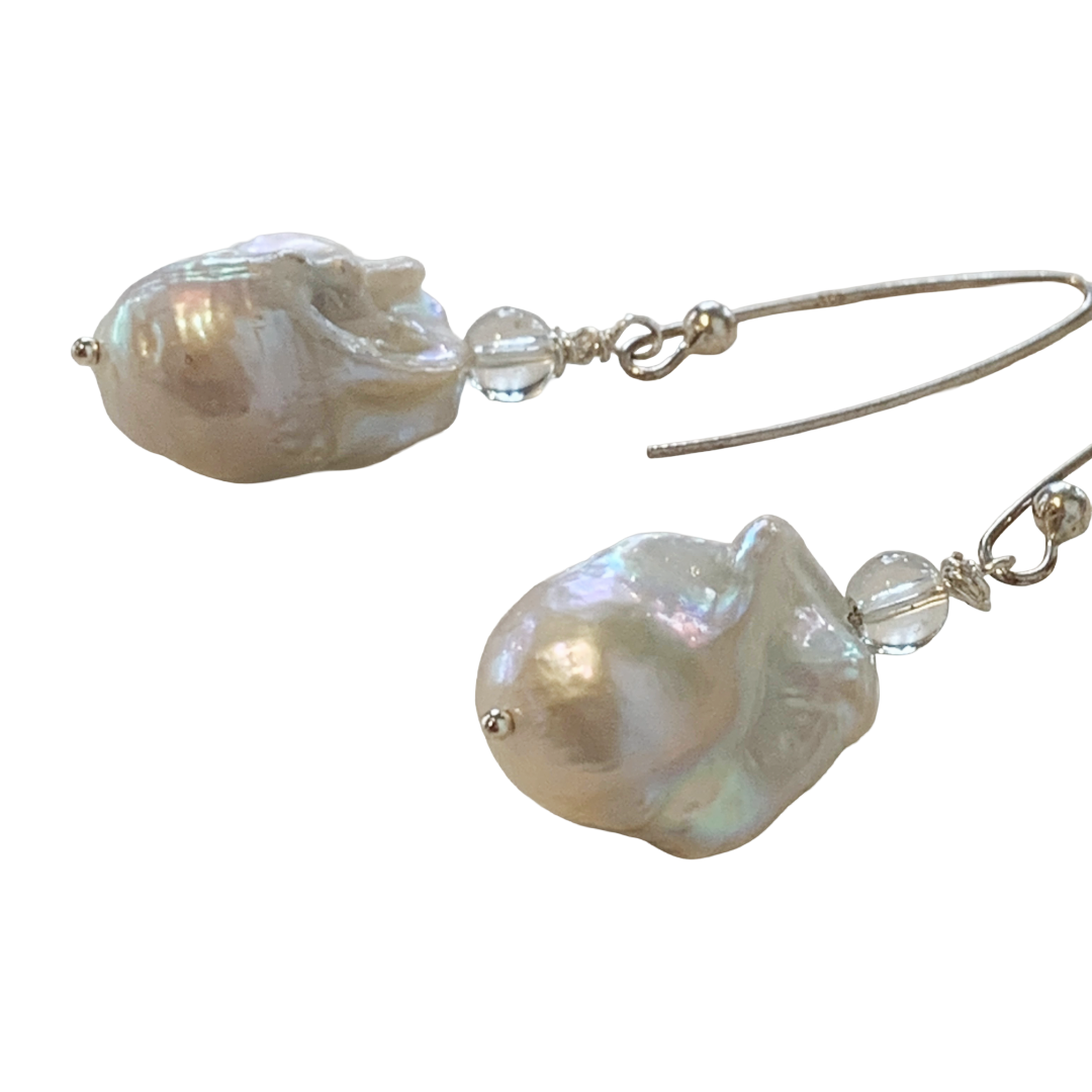 PEARL AND SALTY PLUM | ‘Baroque Pearl Drop Earrings' | Baroque Freshwater Pearls | long wire drop findings