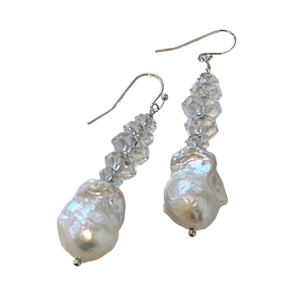 PEARL AND SALTY PLUM | ‘Pearl + Crystal Earrings' | Baroque Freshwater Pearls / facected clear crystal beads