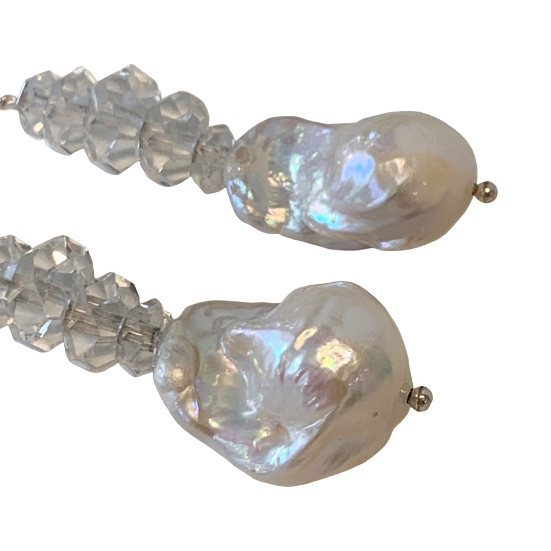 PEARL AND SALTY PLUM | ‘Pearl + Crystal Earrings' | Baroque Freshwater Pearls / facected clear crystal beads
