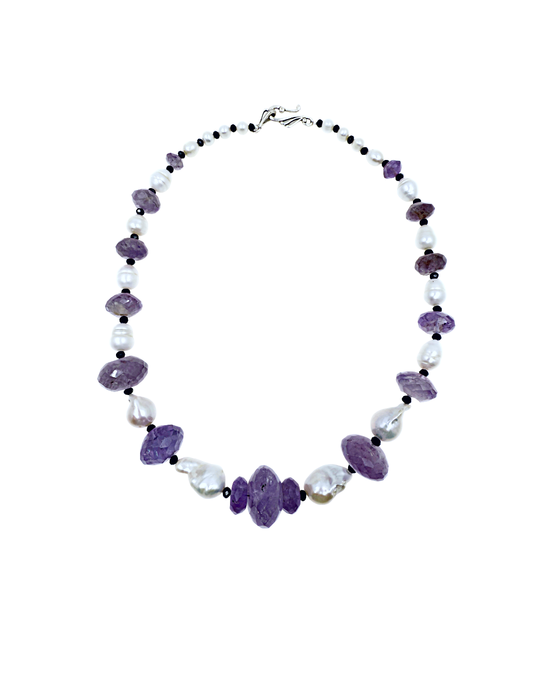 PEARL AND SALTY PLUM | ‘Amethyst + Pearl Necklace’ | Fresh water Baroque pearls / amethyst / spinel