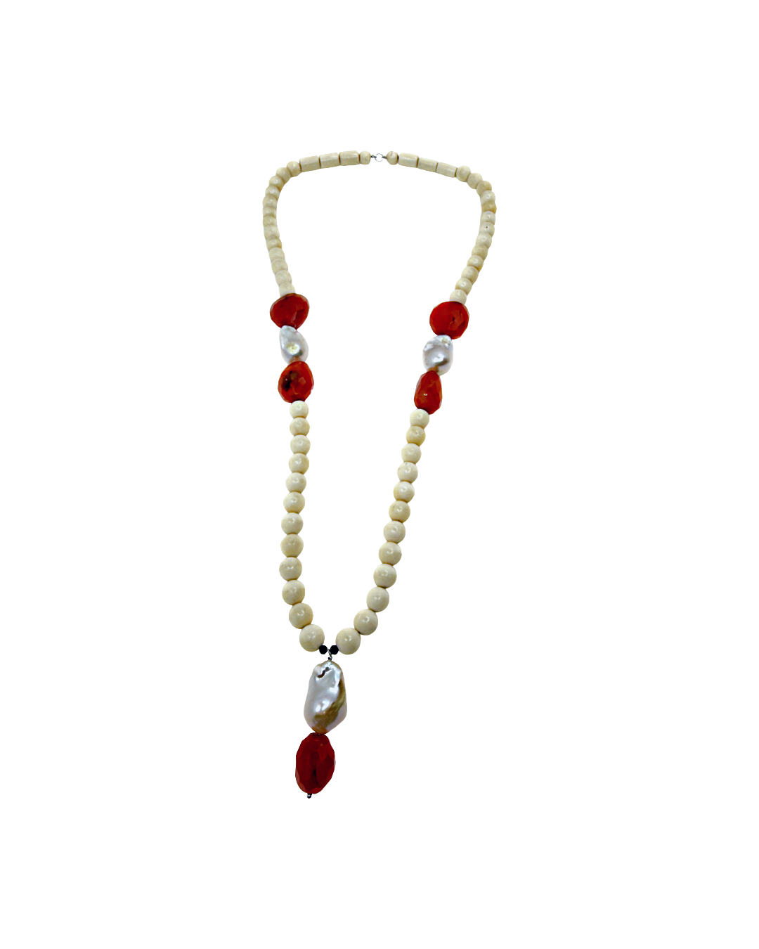 PEARL AND SALTY PLUM | ‘Carnelian and Camel Necklace’ | Carnelian / Baroque freshwater pearls / camel bone