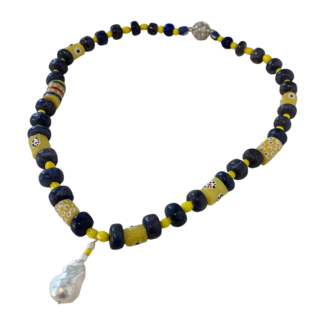 PEARL AND SALTY PLUM | ‘Iolite Necklace’ | iolite beads + baroque freshwater pearls