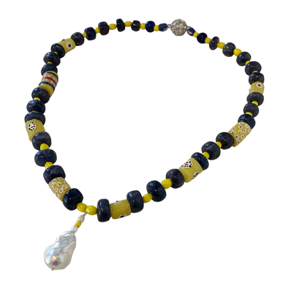 PEARL AND SALTY PLUM | ‘Iolite Necklace’ | iolite beads + baroque freshwater pearls