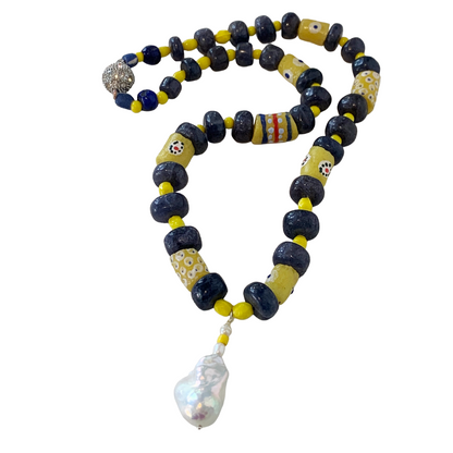 PEARL AND SALTY PLUM | ‘Iolite Necklace’ | iolite beads + baroque freshwater pearls