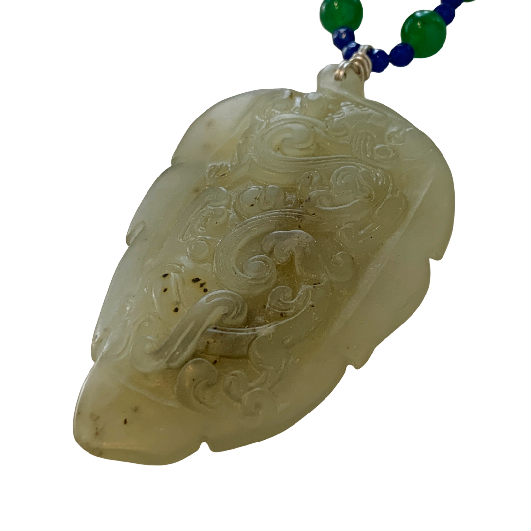 PEARL AND SALTY PLUM | ‘Jade Leaf Pendant Necklace’ | mixed beads + baroque freshwater pearls