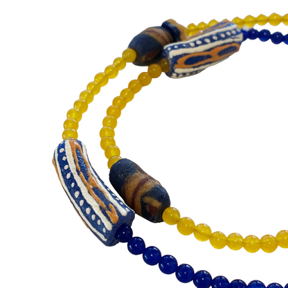 PEARL AND SALTY PLUM | ‘Onyx Multi Necklace’ | Krobo beads + freshwater pearls