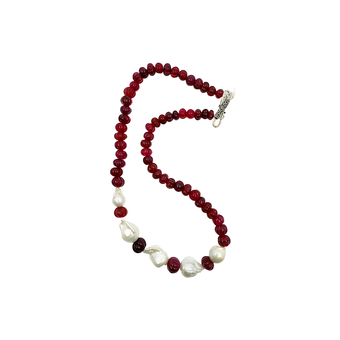 PEARL AND SALTY PLUM | ‘Ruby Pearl Necklace’ | Mixed media