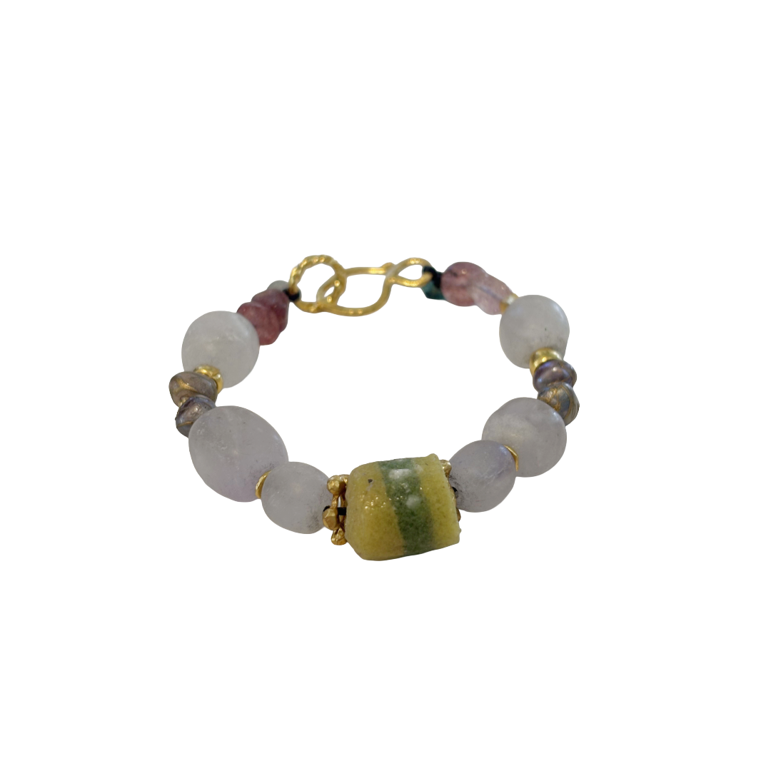 ARTIZ | 'Mixed Bead Bracelet’- Yellow Bead #2 | Chunky quartz, pearls, glass + metal beads | bronze findings