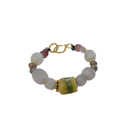 ARTIZ | 'Mixed Bead Bracelet’- Yellow Bead #2 | Chunky quartz, pearls, glass + metal beads | bronze findings