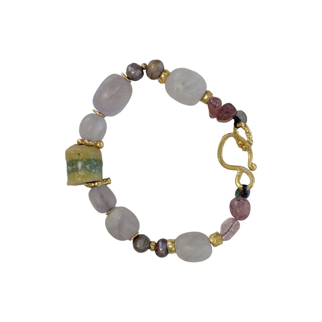 ARTIZ | 'Mixed Bead Bracelet’- Yellow Bead #2 | Chunky quartz, pearls, glass + metal beads | bronze findings