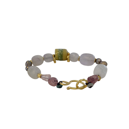 ARTIZ | 'Mixed Bead Bracelet’- Yellow Bead #2 | Chunky quartz, pearls, glass + metal beads | bronze findings