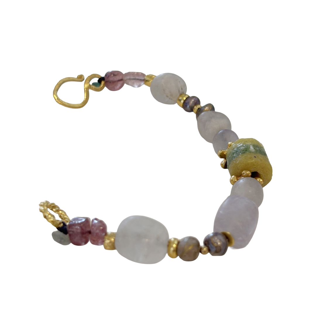 ARTIZ | 'Mixed Bead Bracelet’- Yellow Bead #2 | Chunky quartz, pearls, glass + metal beads | bronze findings