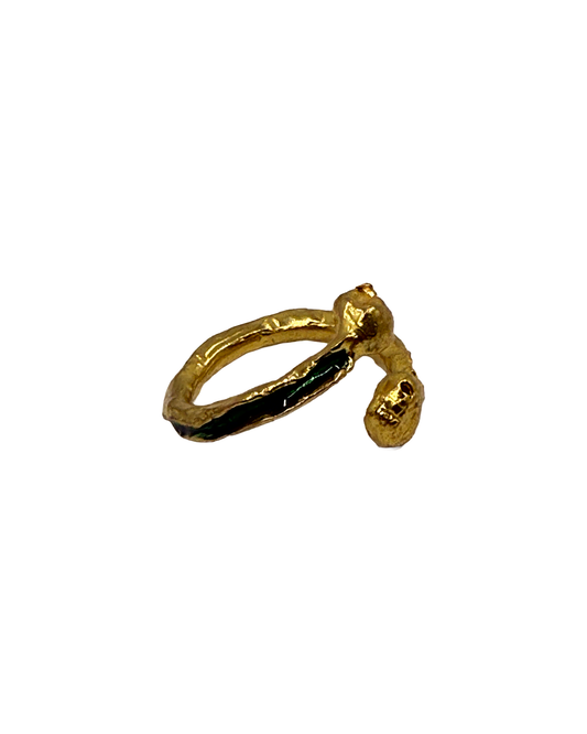 ARTIZ | 'Golden Green Ring' | Gold plated bronze / green enamel