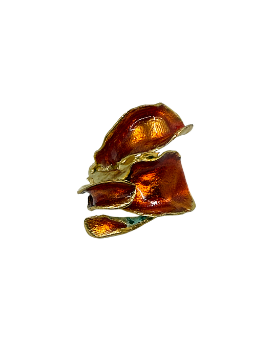 ARTIZ | 'Orange Enamel Leaf Ring (XL)' | Gold plated bronze