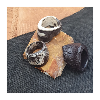 MALKI STUDIO | | ‘Basalt ring 4’ | Handmade high fired black & white clay