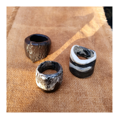 MALKI STUDIO | | ‘Basalt ring 4’ | Handmade high fired black & white clay