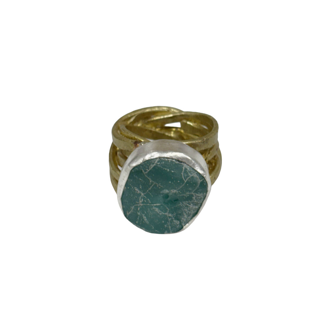 ARTIZ | 'Metal + Glass Wrap Ring ' | Gold plated bronze