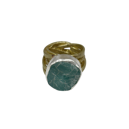 ARTIZ | 'Metal + Glass Wrap Ring ' | Gold plated bronze