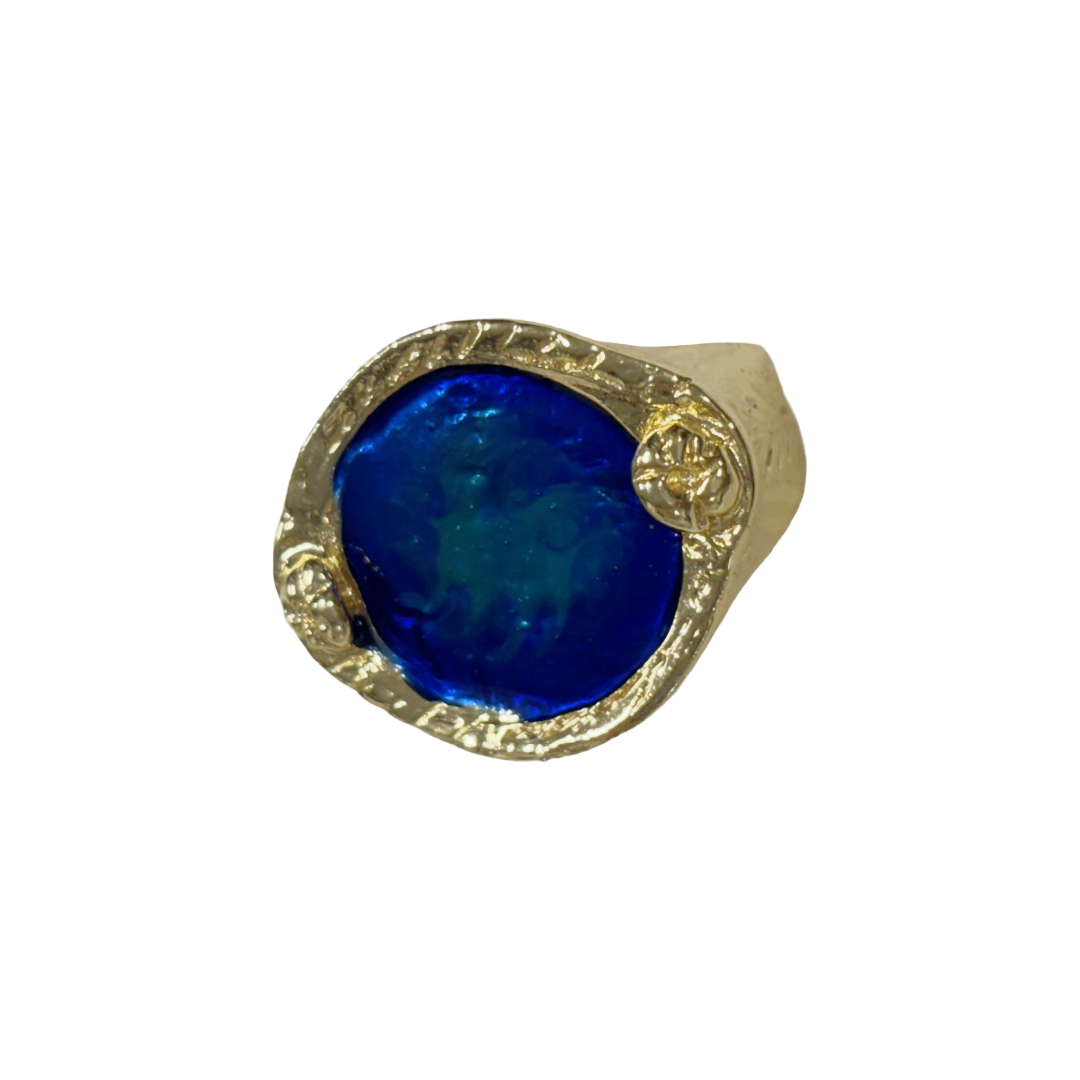 ARTIZ | 'Blue Enamel Ring' | Gold plated bronze / enamel