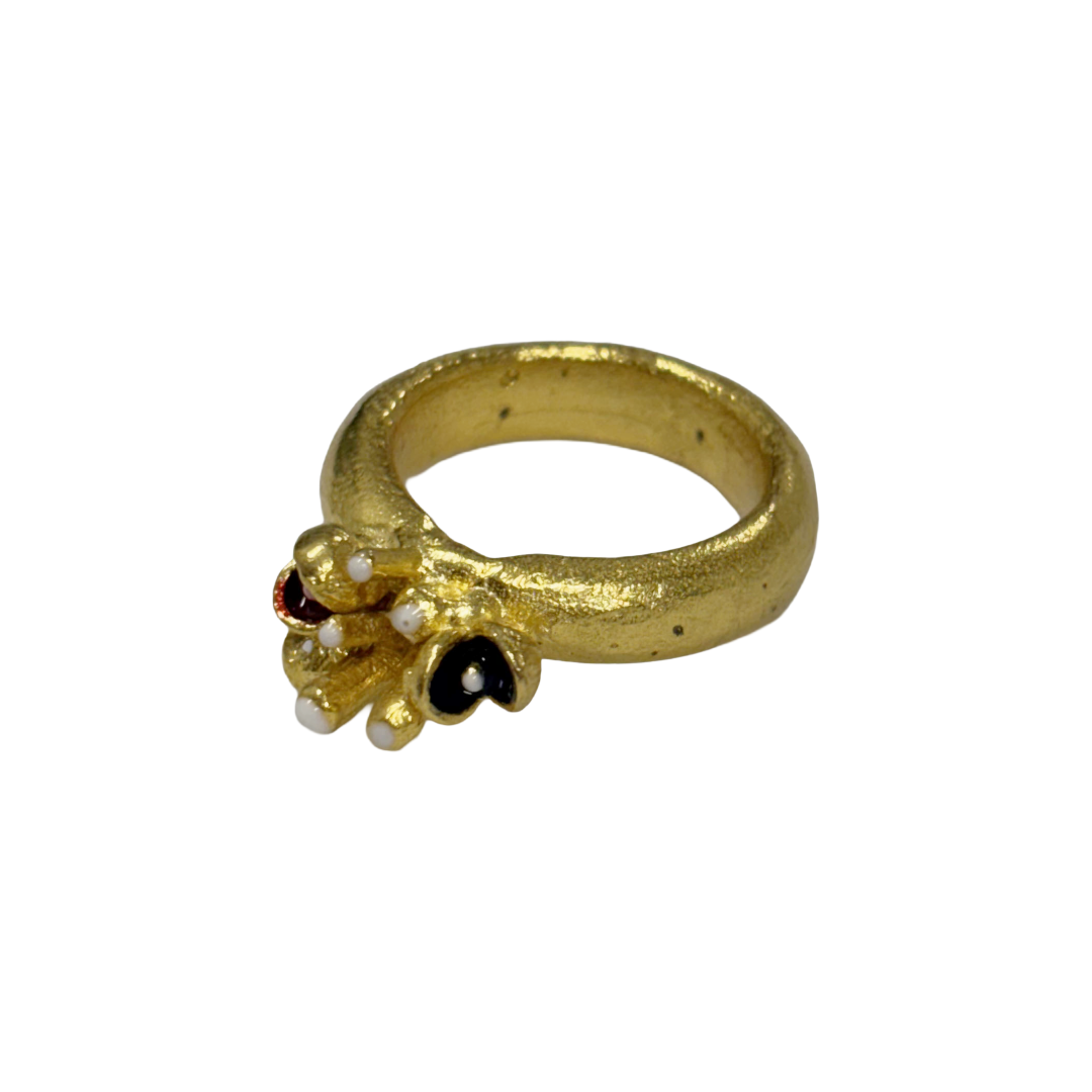 ARTIZ | 'Seed Cluster Ring' | black, red, green pods | gold plated bronze / enamel
