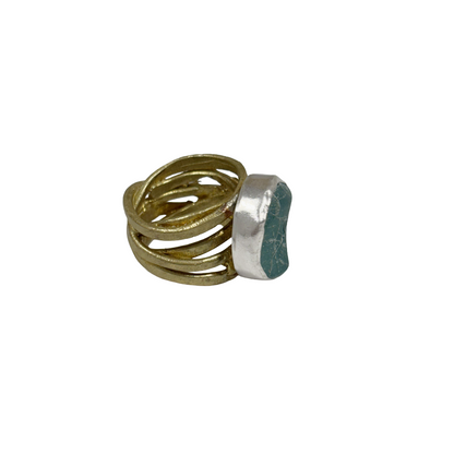 ARTIZ | 'Metal + Glass Wrap Ring ' | Gold plated bronze