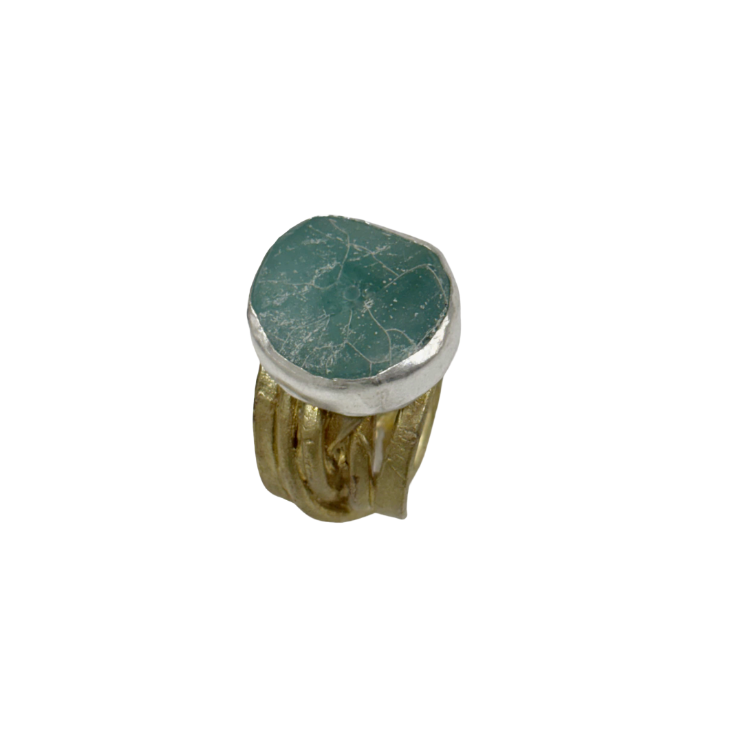 ARTIZ | 'Metal + Glass Wrap Ring ' | Gold plated bronze