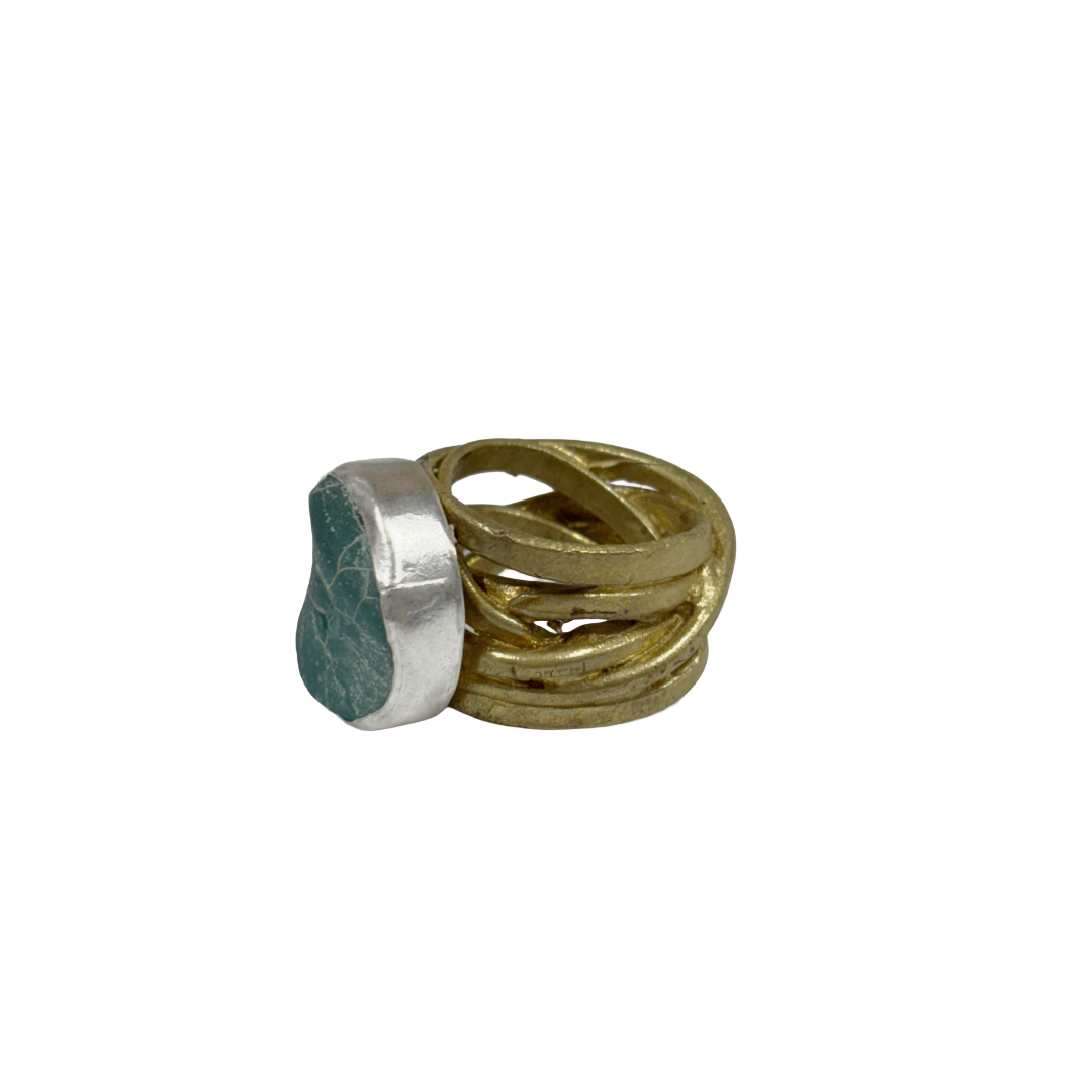 ARTIZ | 'Metal + Glass Wrap Ring ' | Gold plated bronze