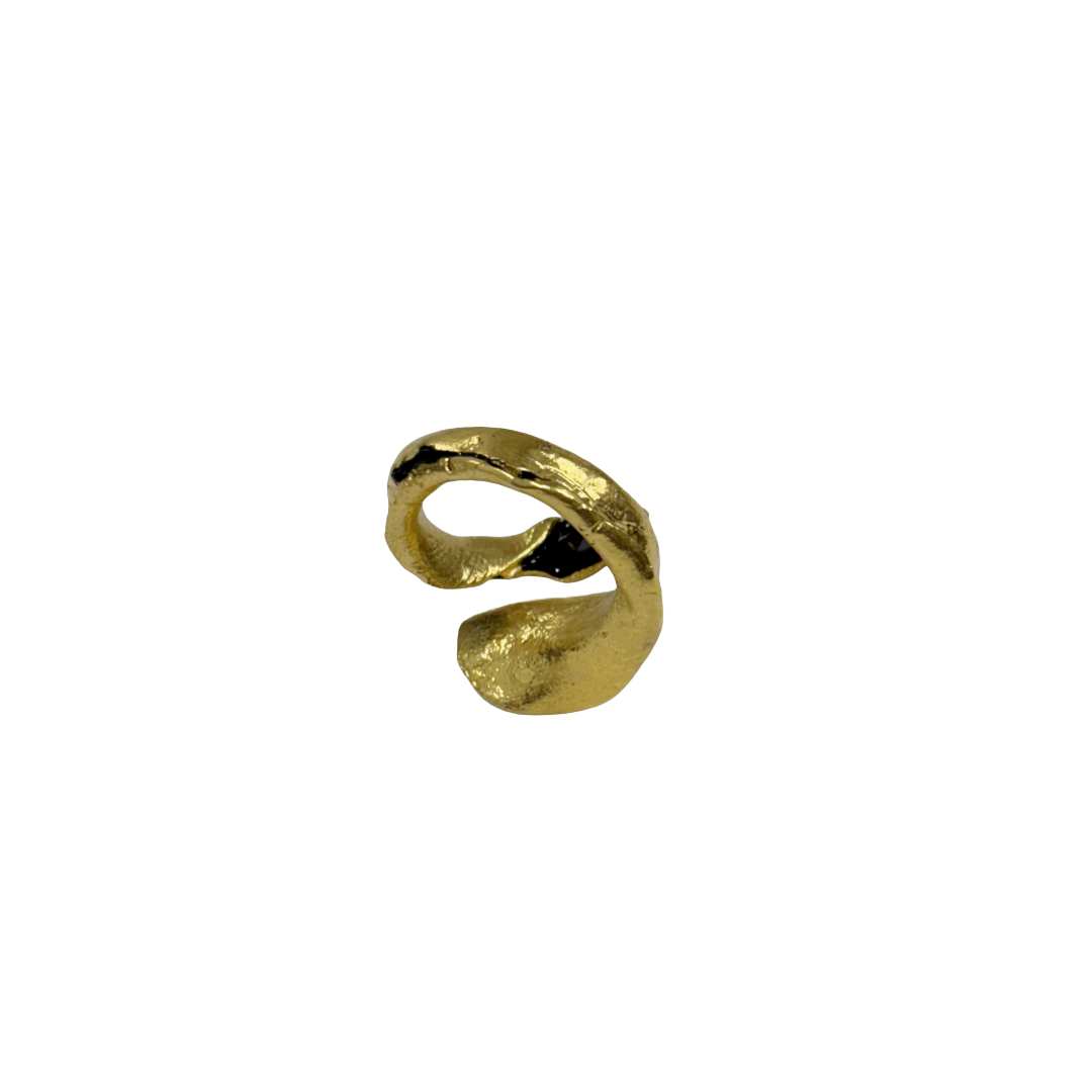 ARTIZ | 'Black Enamel Split Leaf Ring (M)' | Gold plated bronze / enamel