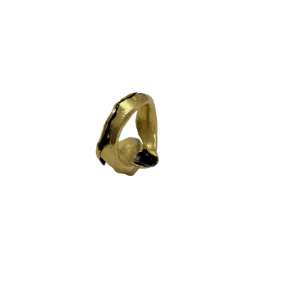 ARTIZ | 'Black Enamel Split Leaf Ring (M)' | Gold plated bronze / enamel