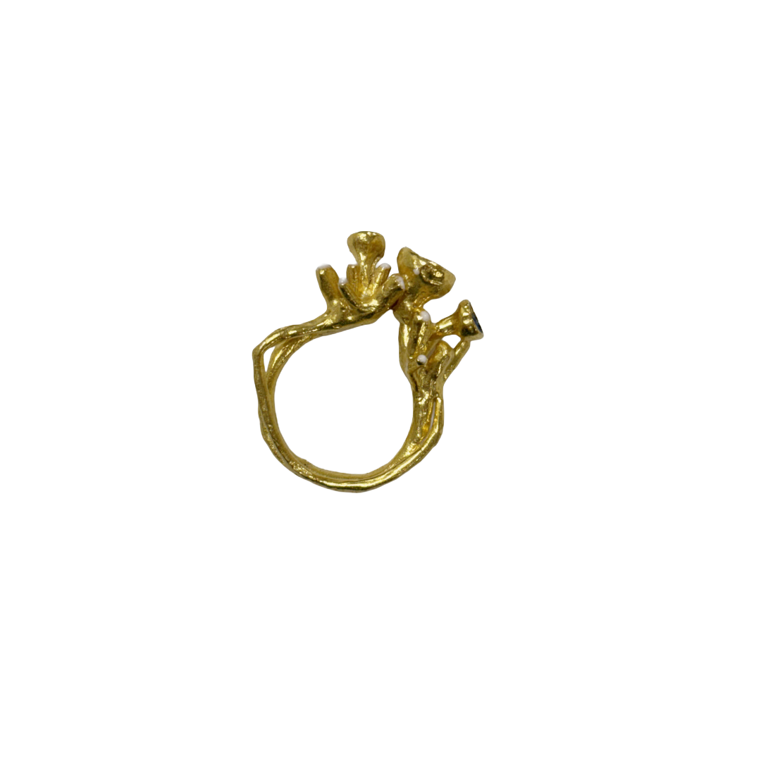 ARTIZ | 'Nazar Cluster Ring' | blue, red, green evil eyes | Gold plated bronze / enamel
