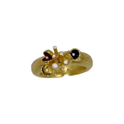 ARTIZ | 'Seed Cluster Ring' | black, red, green pods | gold plated bronze / enamel