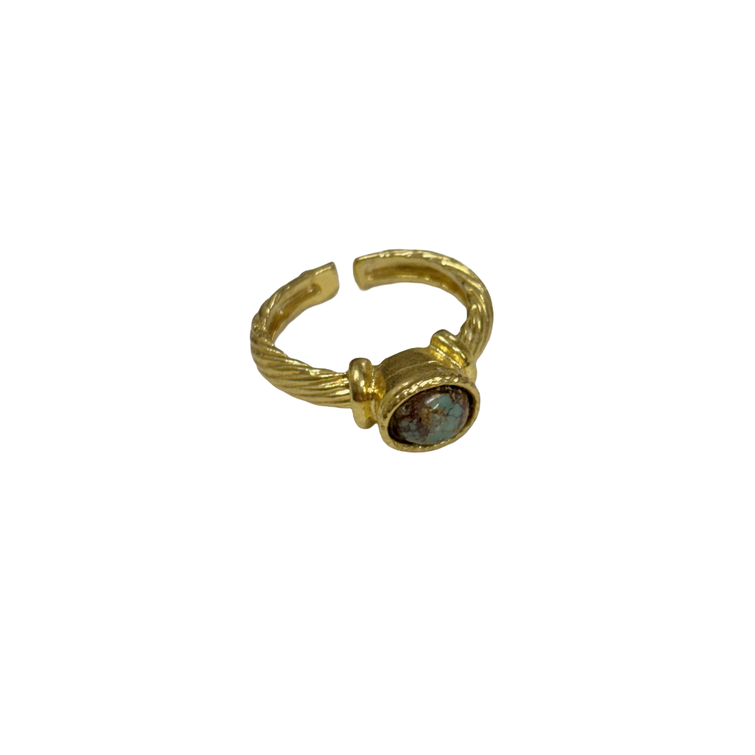 ARTIZ | 'Small Gem Ring' - Striped Band | gold plated bronze / howlite