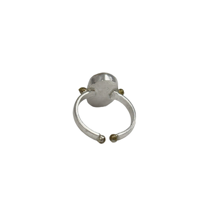 ARTIZ | 'Carved Ring'- Scorpion | amber oval stone | silver + bronze | hand carved surface
