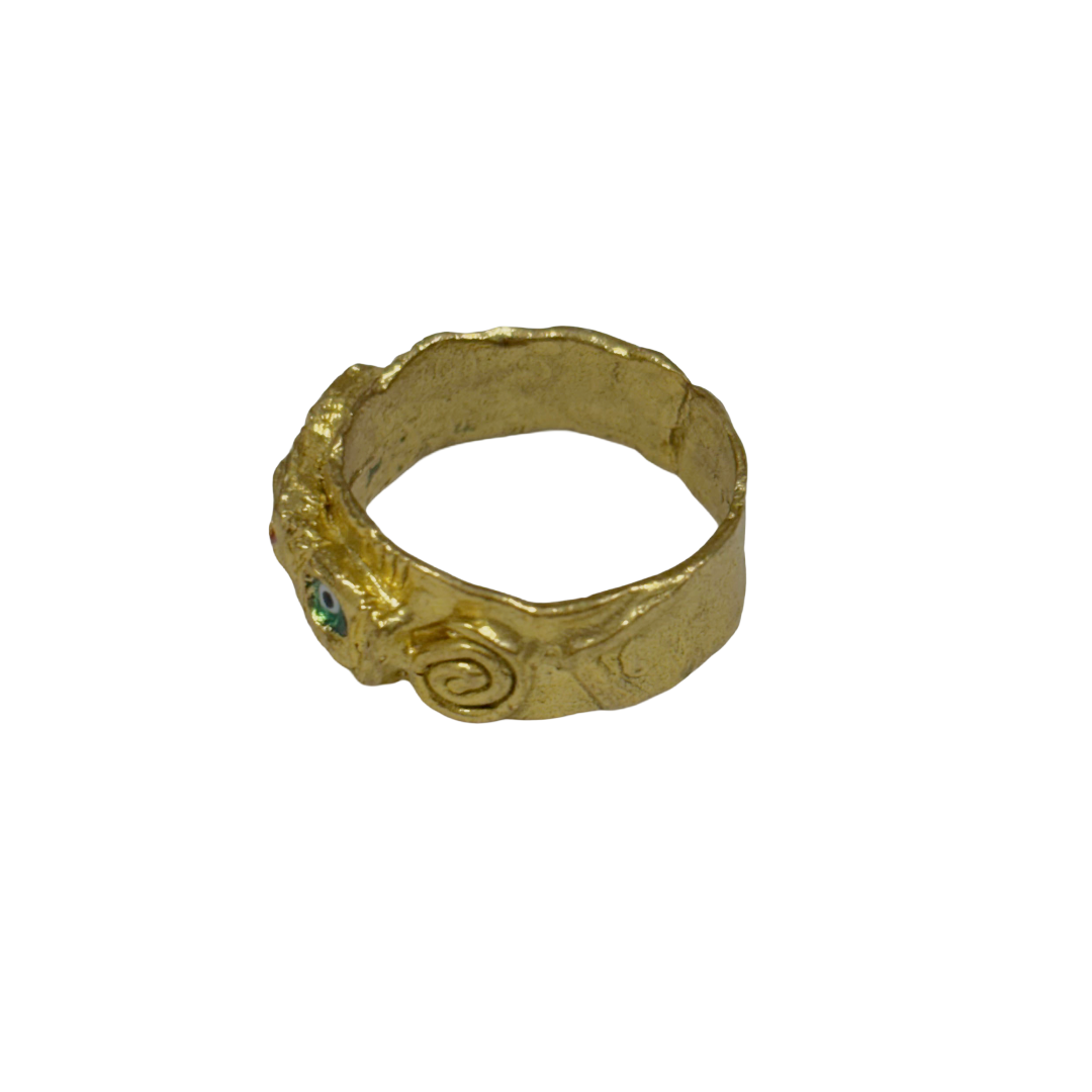 ARTIZ | 'Triple Nazar Ring' | blue, red, green evil eyes | Enamel + bronze