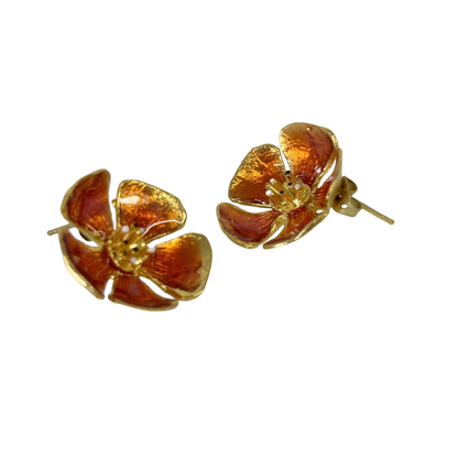 ARTIZ | 'Flowers' Stud Earrings | Orange | Bronze + Enamel